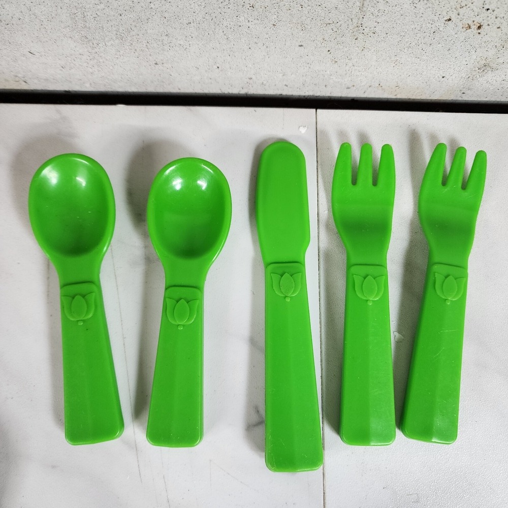 Vintage Fisher Price Fun With‎ Food Green Utensils Forks Spoons Knives